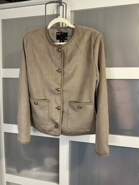 Bailey 44 Beige Faux Suede Jacket Size M Gold Button Structured Chic